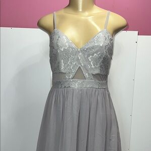 MANIJU Gray Silver Sleeveless Spaghetti‎ Strap Sundress ZS .M
